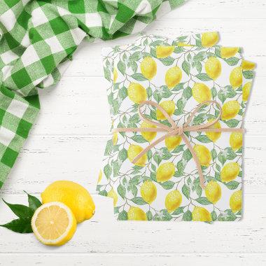 Lemons yellow white green summer pattern wrapping paper sheets