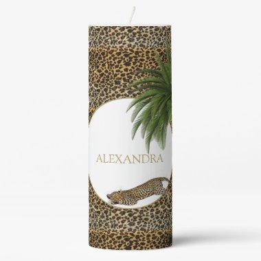 Leopard Animal Pattern Elegant Palm Party Pillar Candle