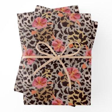 Leopard Animal Print Floral Wrapping Paper Sheets