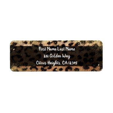 Leopard Cheetah Animal Print Gold Glitter Flecks Label