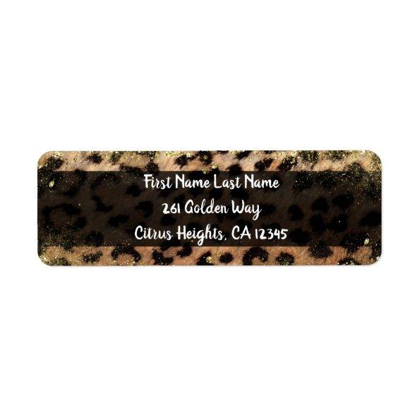 Leopard Cheetah Animal Print Gold Glitter Flecks Label