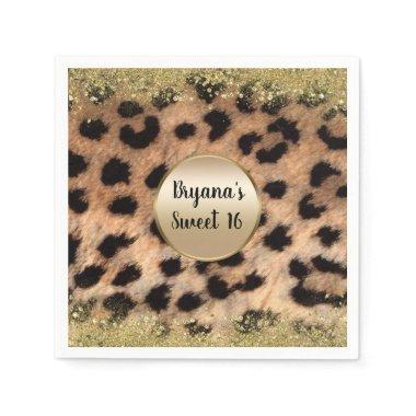 Leopard Cheetah Animal Print Gold Glitter Monogram Napkins