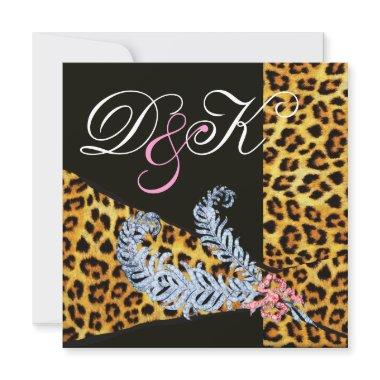 LEOPARD FUR RIBBON AND DIAMOND FEATHERS MONOGRAM Invitations