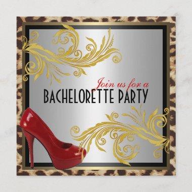 Leopard & Hot Red Heels Bachelorette Party Invite