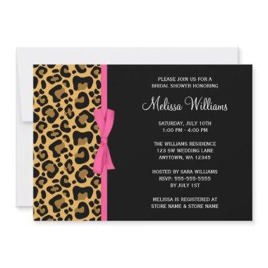 Leopard Pattern Pink Printed Ribbon Bridal Shower Invitations