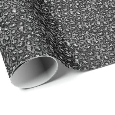 Leopard Print Black and Silver Gray Wrapping Paper