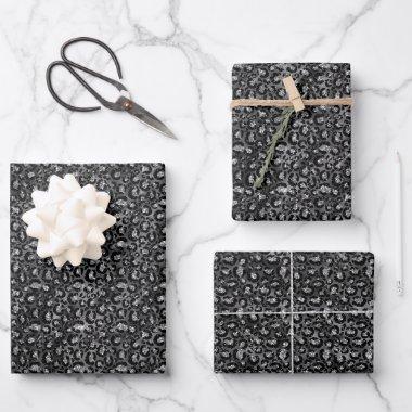 Leopard Print Black and Silver Gray Wrapping Paper Sheets