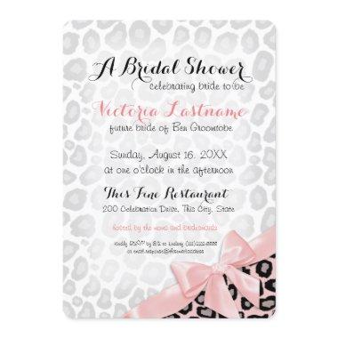 Leopard Print Bridal Shower Pink Bow Invitations