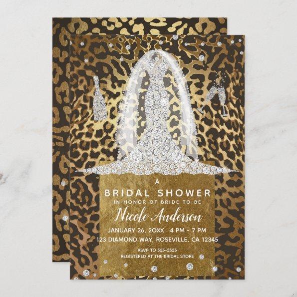 Leopard Print Diamond Wedding Dress Bridal Shower Invitations