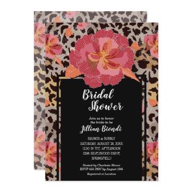 Leopard Print Floral Bridal Shower Invitations