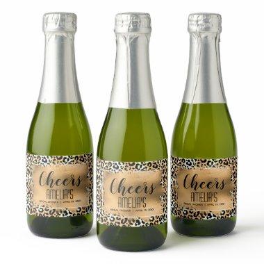 Leopard Print Gold Faux Foil Cheers Mini Sparkling Wine Label