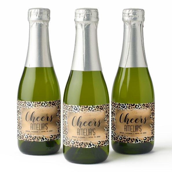 Leopard Print Gold Faux Foil Cheers Mini Sparkling Wine Label
