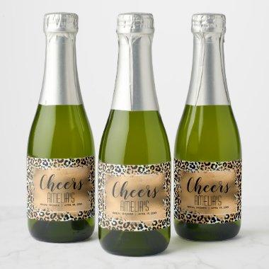 Leopard Print Gold Faux Foil Cheers Mini Sparkling Wine Label