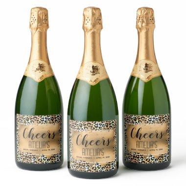 Leopard Print Gold Faux Foil Cheers Sparkling Wine Label