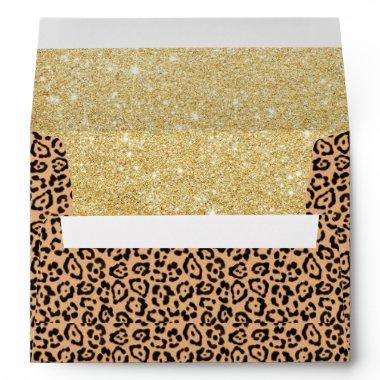 Leopard Print Modern Faux Gold Glitter Envelope