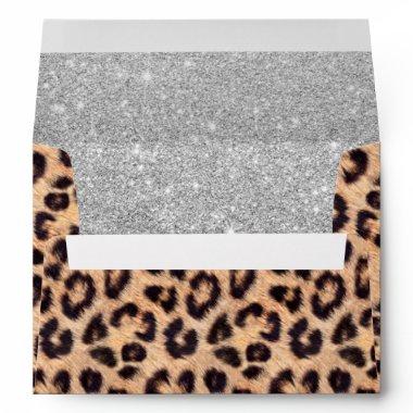 Leopard Print Modern Silver Glitter Elegant Envelope