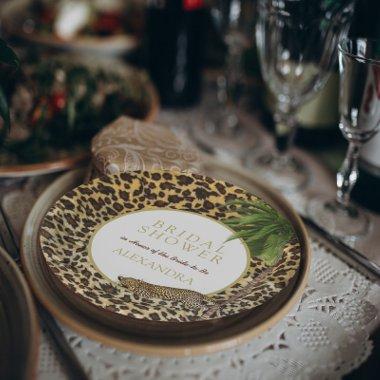 Leopard Print Pattern Elegant Palm  Paper Plates