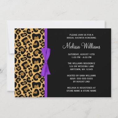 Leopard Purple Printed Ribbon Bridal Shower Invitations