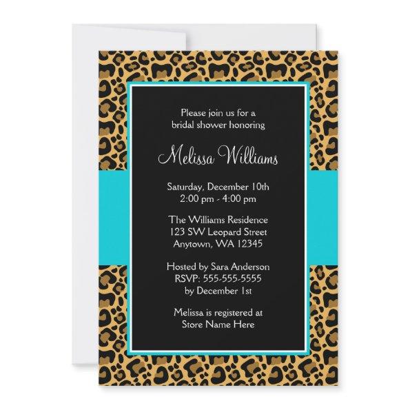 Leopard Teal Blue Bridal Shower Invitations