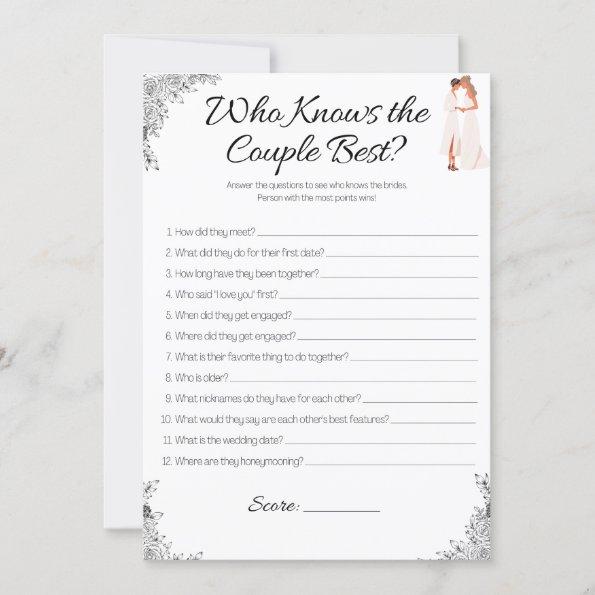 Lesbian Bridal Shower Game, Who Knows the couple Invitations