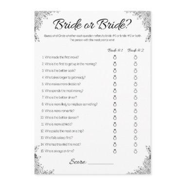 Lesbian Wedding Shower Game, Bride or Bride, Invitations