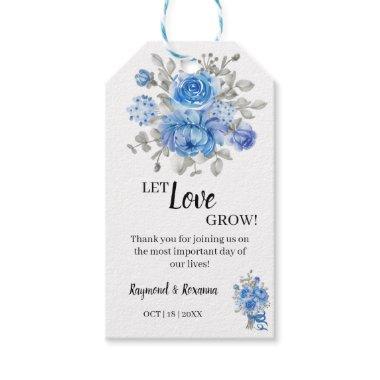 Let Love Grow Blue Flower Wedding Favor Gift Tags