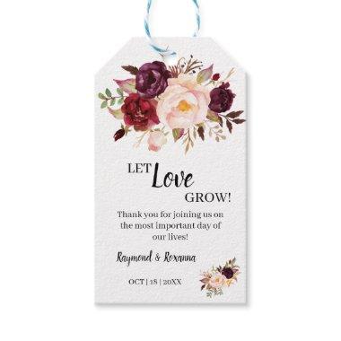 Let Love Grow Marsala Flowers Wedding Favor Gift Tags