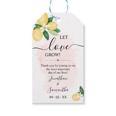 Let Love Grow Pink Lemon Bridal Shower Plant Favor Gift Tags