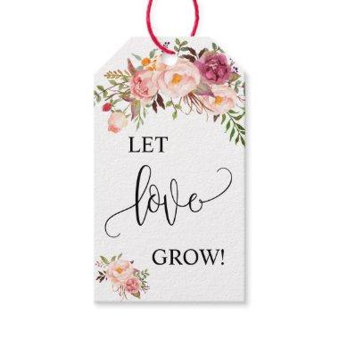 Let Love Grow plant gift pink floral wedding favor Gift Tags
