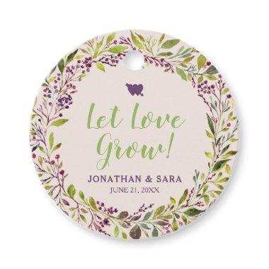 Let Love Grow Purple Wreath Bridal or Wedding Favor Tags