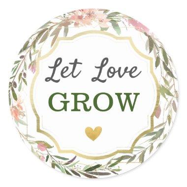 Let Love Grow Rustic Floral Wedding  Classic Round Sticker