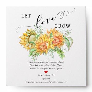 Let Love Grow Sunflower Wedding Favor Seed Packet Envelope