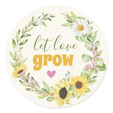 Let Love Grow Wildflower Sunflower Bridal Shower Classic Round Sticker
