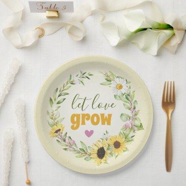 Let Love Grow Wildflower Sunflower Bridal Shower Paper Plates