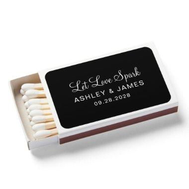 Let Love Spark Names Date Wedding Favor Black Matchboxes