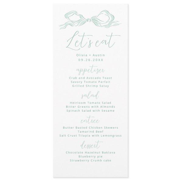 Let's Eat Light Green Hand Drawn Bow Wedding Menu