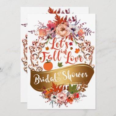 Let's Fall In Love Autumn Floral BRIDAL SHOWER Invitations
