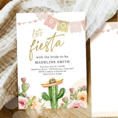 Let's Fiesta Cactus Watercolor Bridal Shower Invit Invitations