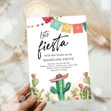 Let's Fiesta Cactus Watercolor Bridal Shower Invitations