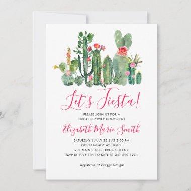 Let's Fiesta Floral Cactus Succulent Bridal Shower Invitations