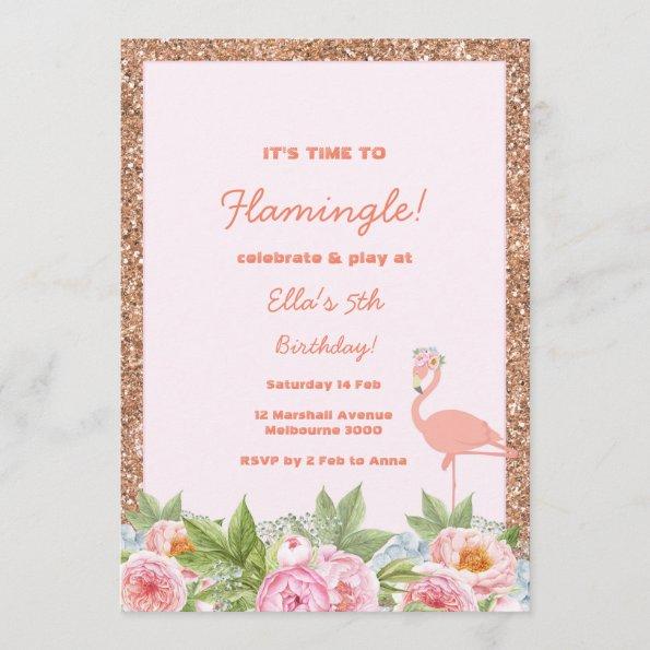 Let's Flamingle Flamingo Birthday Invitations