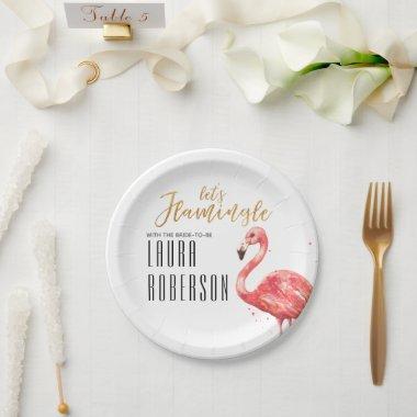 Let's Flamingle Gold Glitter Bridal Shower Paper Plates