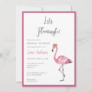 Let's Flamingle! Hot pink & white Bridal Shower Invitations