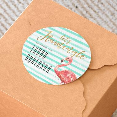 Let's Flamingle Mint Watercolor | Bridal Shower Classic Round Sticker