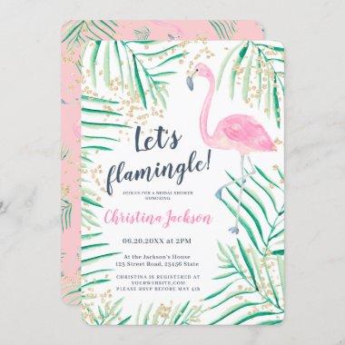 Let's flamingle tropical watercolor bridal shower Invitations