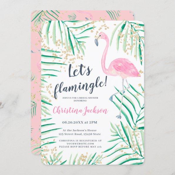 Let's flamingle tropical watercolor bridal shower Invitations