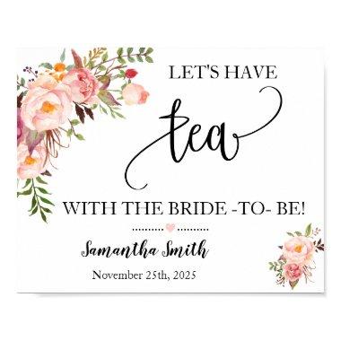 Lets have tea with bride pink floral bridal shower poster