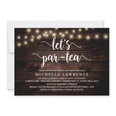 Let's Par-tea, Rustic Bridal Shower Tea Party Invitations