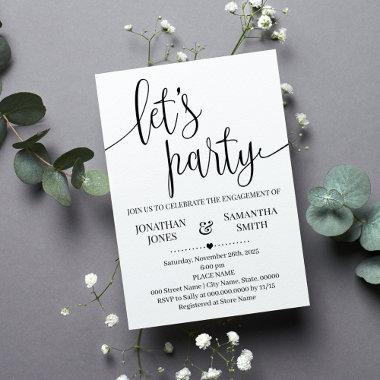 Lets party engagement party Minimalist Wedding Invitations