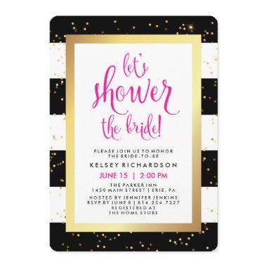 Let's Shower the Bride | Black White Gold Shower Invitations